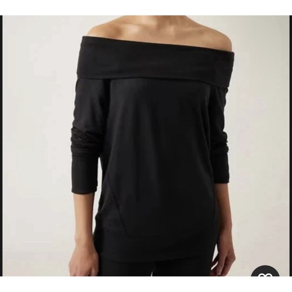 Athleta Studio Barre Boatneck Off Shoulder Sweatshirt - Black - Size L